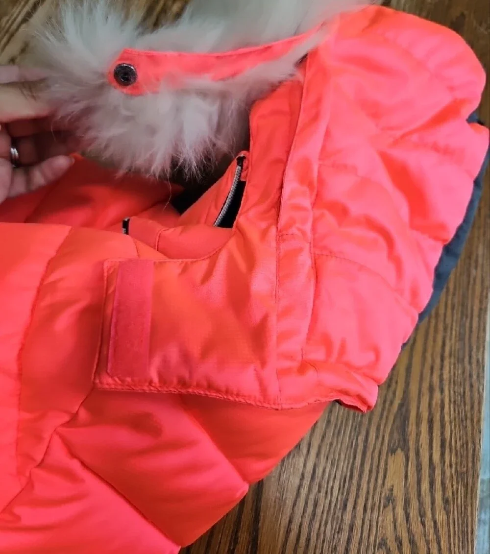 Girl's Hot Pink & Black/Gray Quilted Puffer Jacket with Fur-Trim Removable Hood